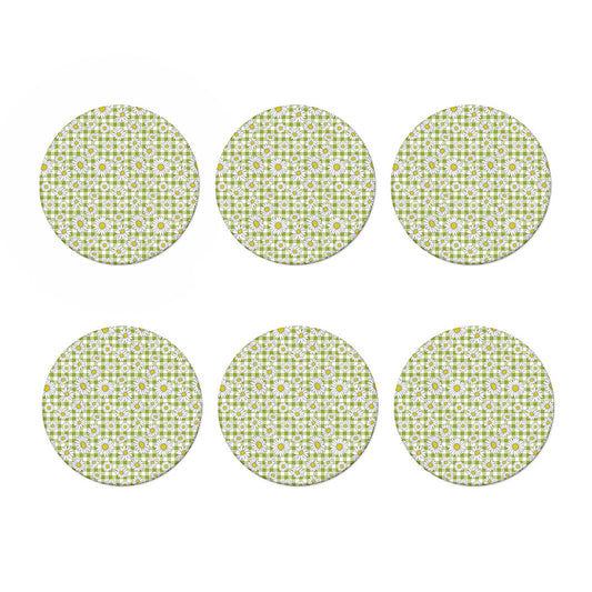 Green Tartan Daisy Pattern Print Coaster Set