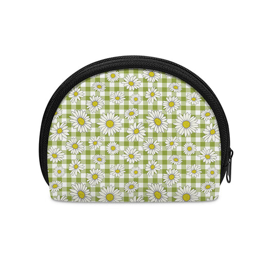 Green Tartan Daisy Pattern Print Coin Purse