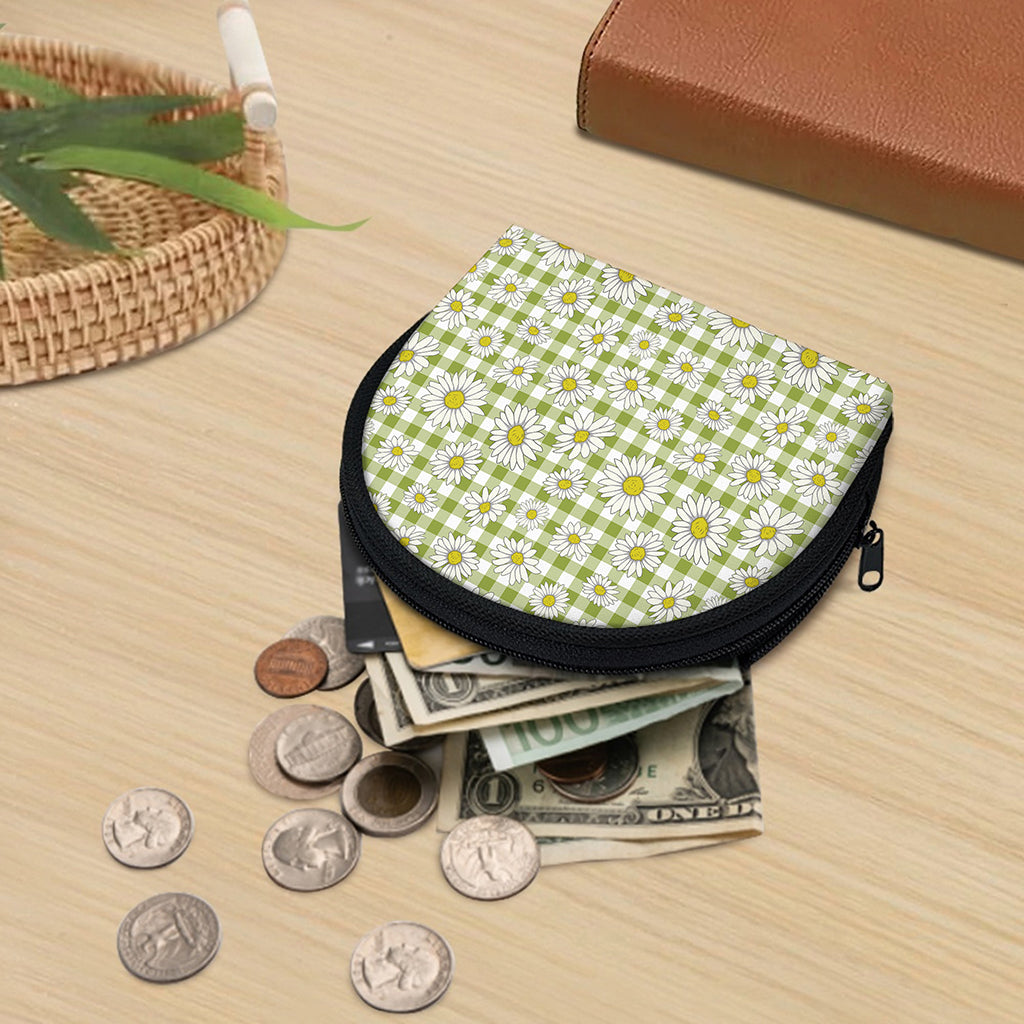 Green Tartan Daisy Pattern Print Coin Purse