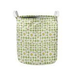 Green Tartan Daisy Pattern Print Collapsible Laundry Basket
