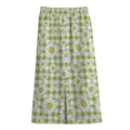 Green Tartan Daisy Pattern Print Cotton Front Slit Maxi Skirt