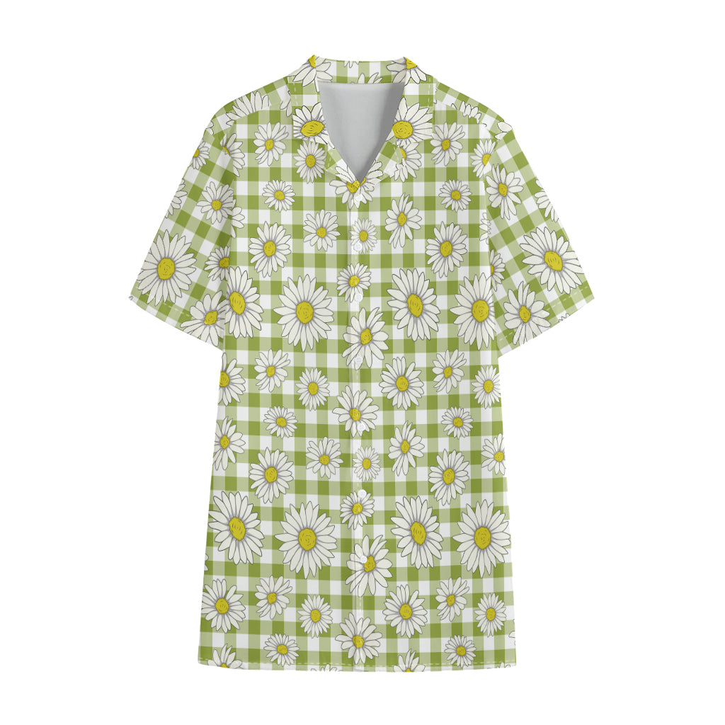 Green Tartan Daisy Pattern Print Cotton Hawaiian Shirt