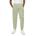 Green Tartan Daisy Pattern Print Cotton Sweatpants