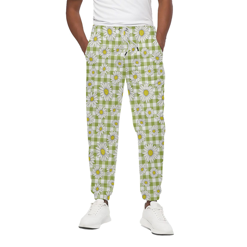 Green Tartan Daisy Pattern Print Cotton Pants