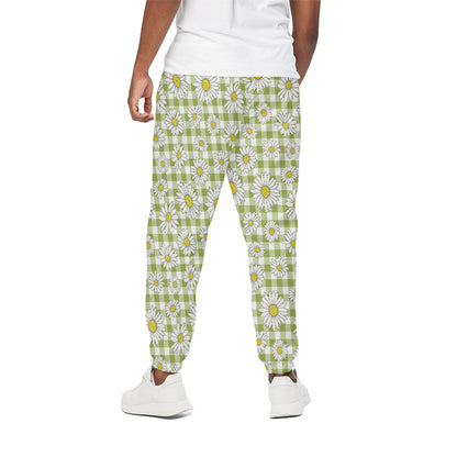 Green Tartan Daisy Pattern Print Cotton Pants
