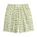 Green Tartan Daisy Pattern Print Cotton Shorts