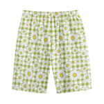 Green Tartan Daisy Pattern Print Cotton Shorts