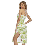 Green Tartan Daisy Pattern Print Cross Back Cami Dress