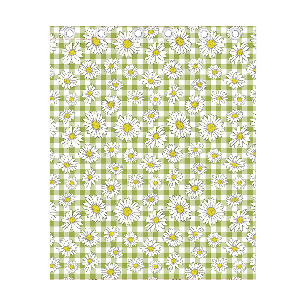 Green Tartan Daisy Pattern Print Curtain