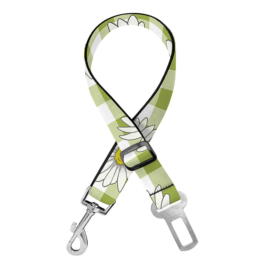 Green Tartan Daisy Pattern Print Dog Seat Belt