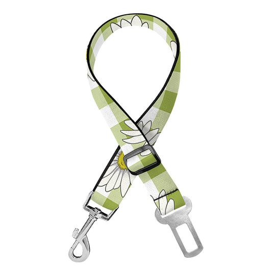 Green Tartan Daisy Pattern Print Dog Seat Belt