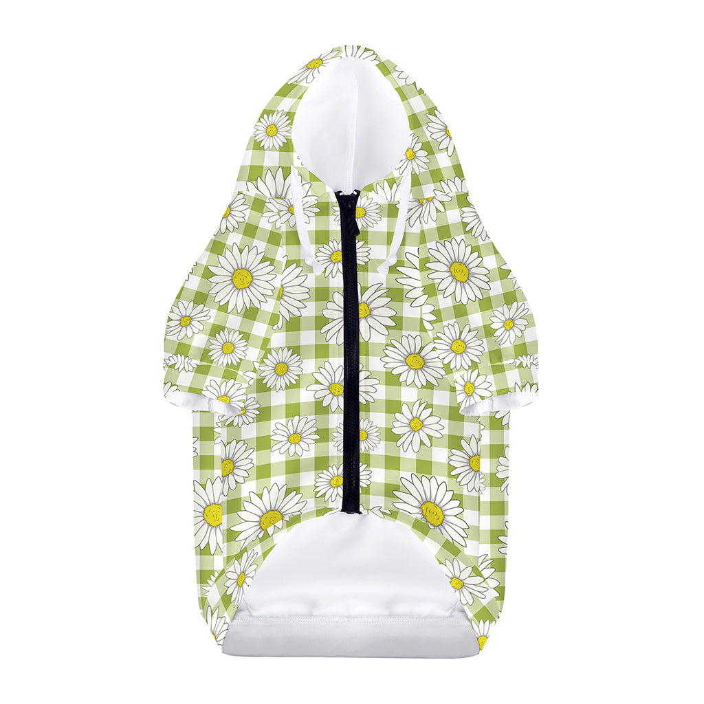 Green Tartan Daisy Pattern Print Dog Zip Up Hoodie