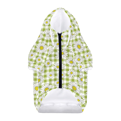 Green Tartan Daisy Pattern Print Dog Zip Up Hoodie