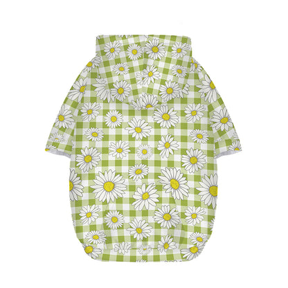 Green Tartan Daisy Pattern Print Dog Zip Up Hoodie