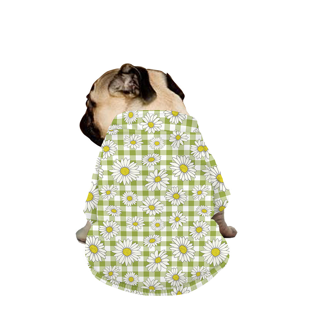 Green Tartan Daisy Pattern Print Dog Zip Up Jacket