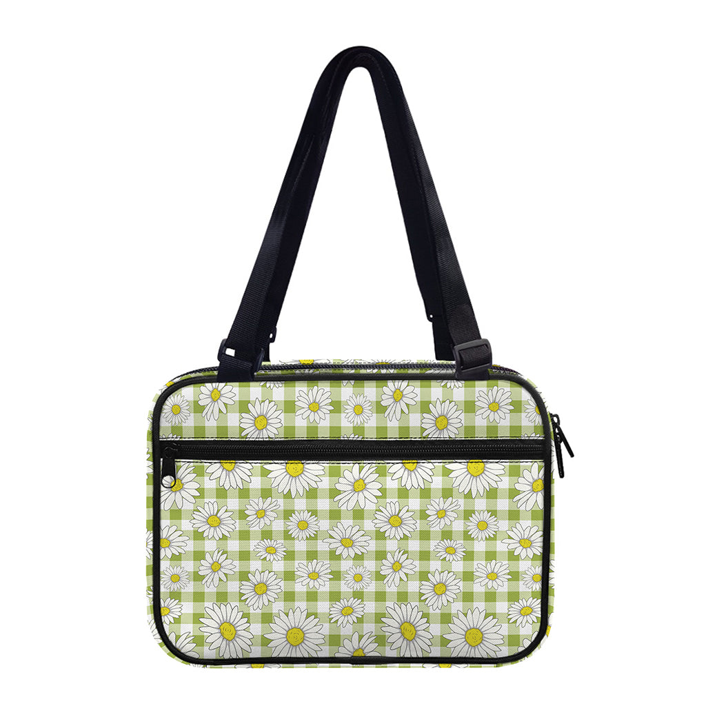 Green Tartan Daisy Pattern Print Double Strap Bible Bag