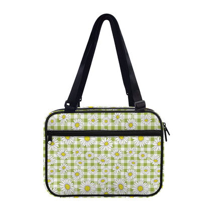 Green Tartan Daisy Pattern Print Double Strap Bible Bag