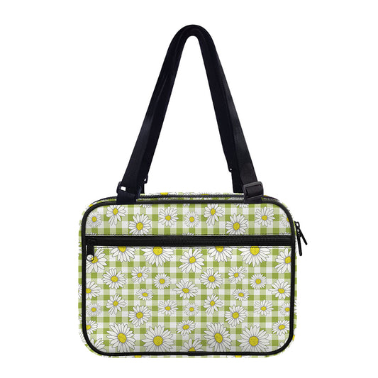 Green Tartan Daisy Pattern Print Double Strap Bible Bag