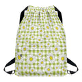 Green Tartan Daisy Pattern Print Drawstring Backpack