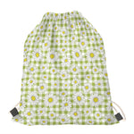 Green Tartan Daisy Pattern Print Drawstring Bag