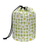 Green Tartan Daisy Pattern Print Drawstring Makeup Bag