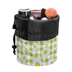 Green Tartan Daisy Pattern Print Drawstring Makeup Bag