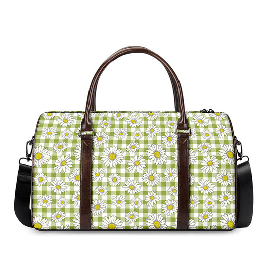 Green Tartan Daisy Pattern Print Duffle Bag