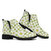 Green Tartan Daisy Pattern Print Flat Ankle Boots