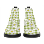 Green Tartan Daisy Pattern Print Flat Ankle Boots