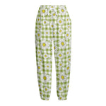 Green Tartan Daisy Pattern Print Fleece Lined Knit Pants