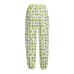 Green Tartan Daisy Pattern Print Fleece Lined Knit Pants