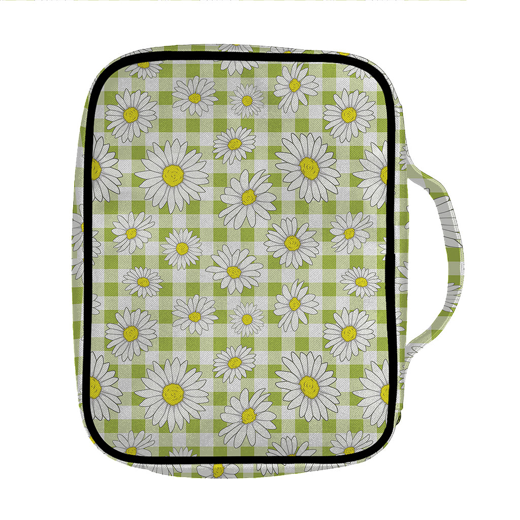 Green Tartan Daisy Pattern Print Front Pocket Bible Bag