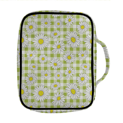 Green Tartan Daisy Pattern Print Front Pocket Bible Bag