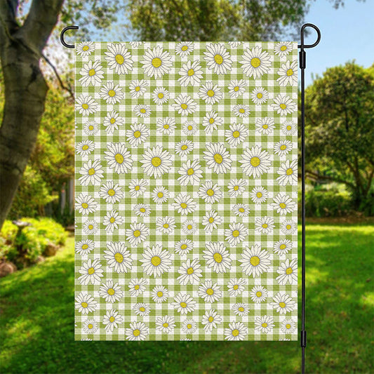 Green Tartan Daisy Pattern Print Garden Flag