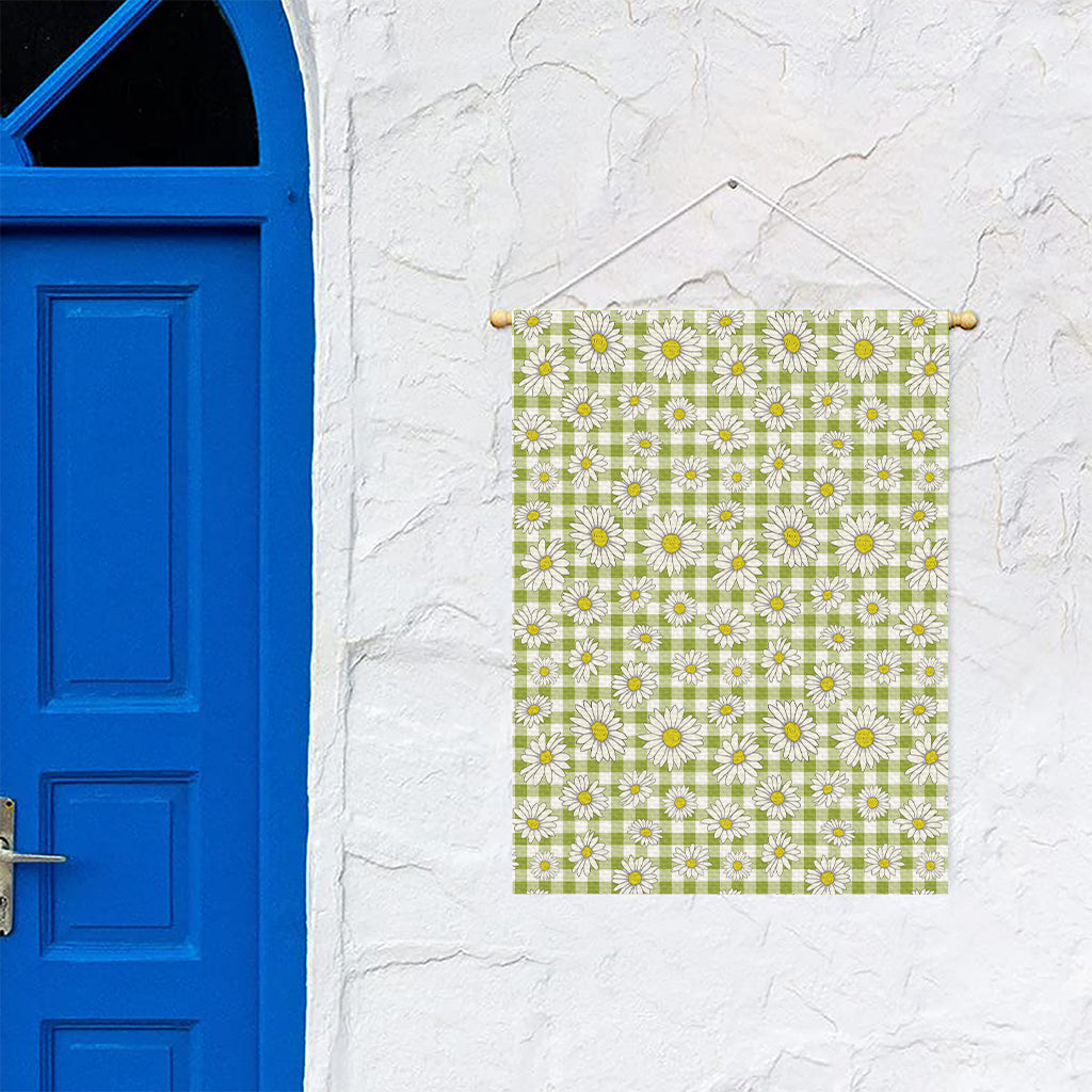 Green Tartan Daisy Pattern Print Garden Flag