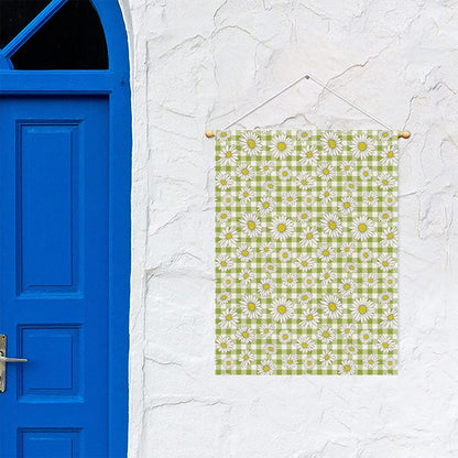 Green Tartan Daisy Pattern Print Garden Flag