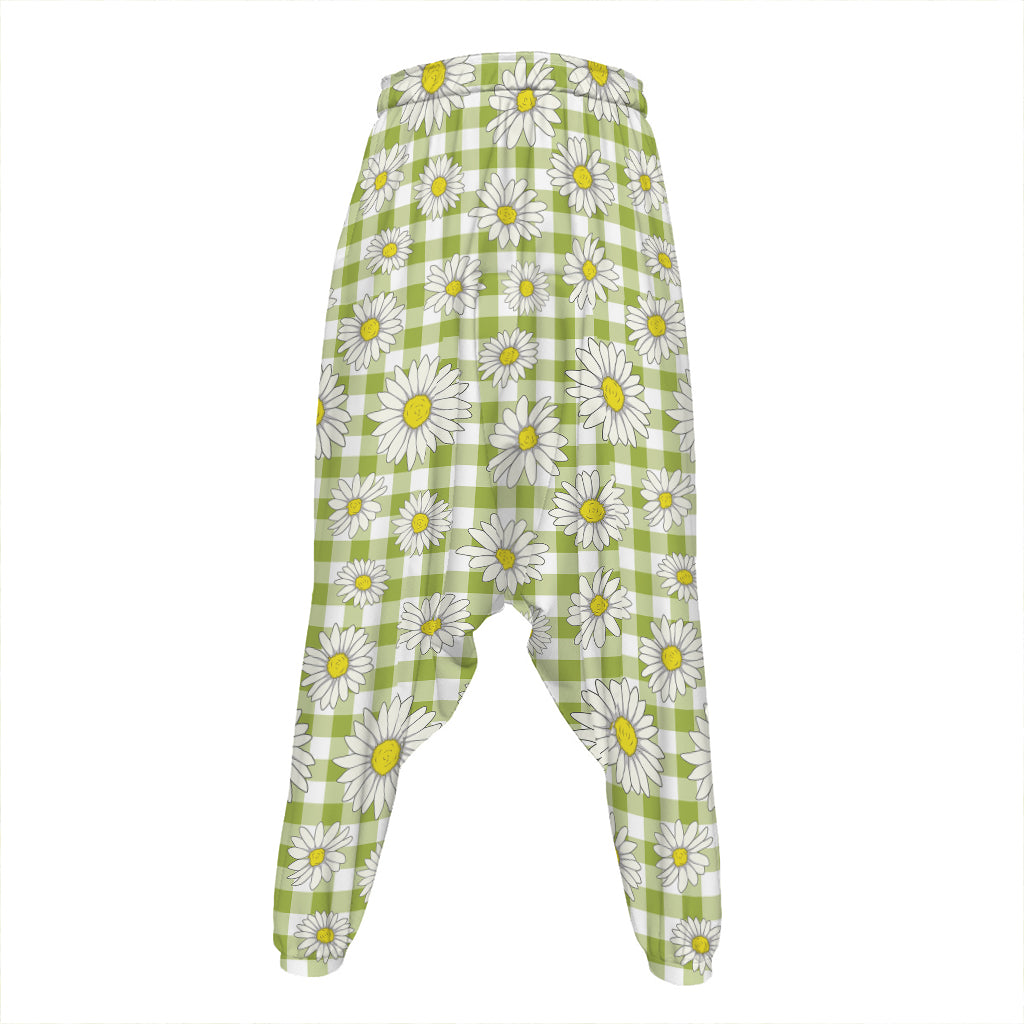 Green Tartan Daisy Pattern Print Hammer Pants