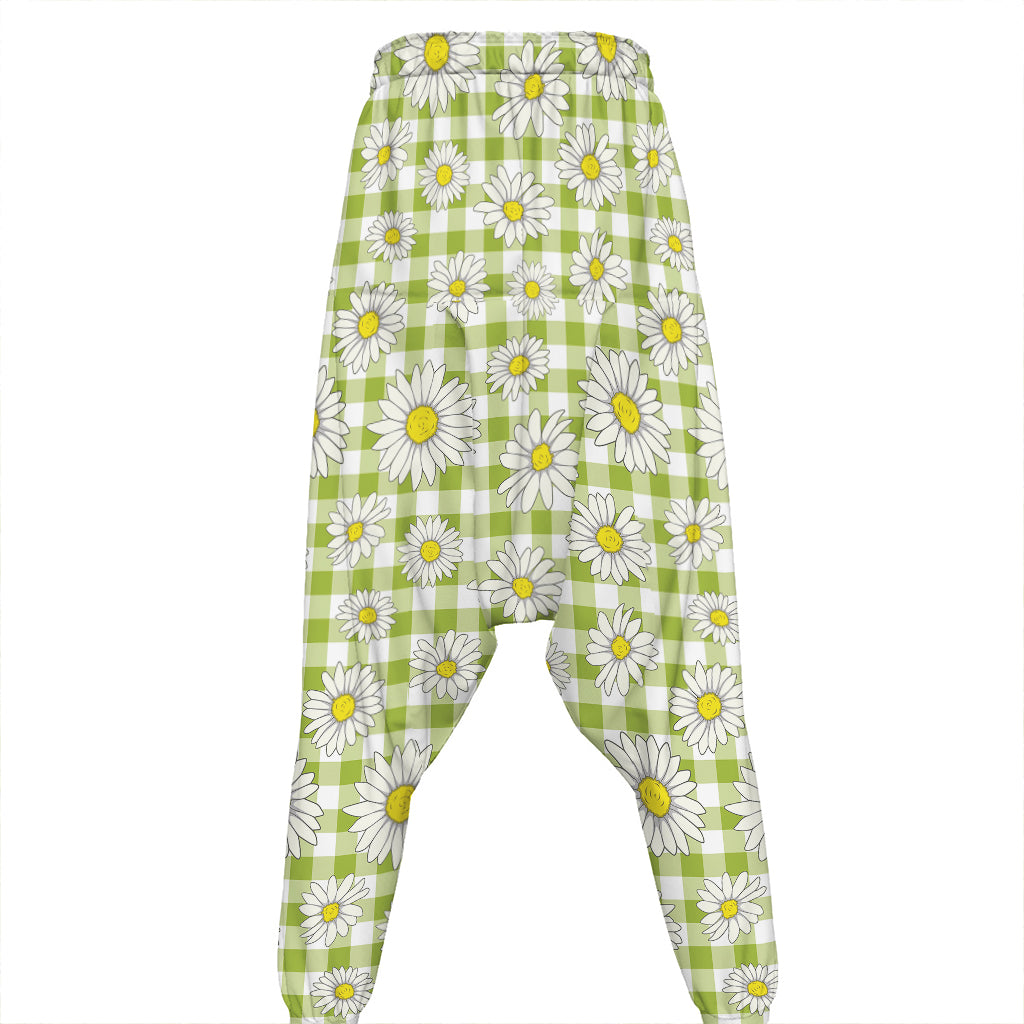 Green Tartan Daisy Pattern Print Hammer Pants