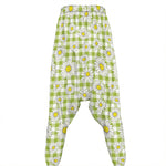 Green Tartan Daisy Pattern Print Hammer Pants