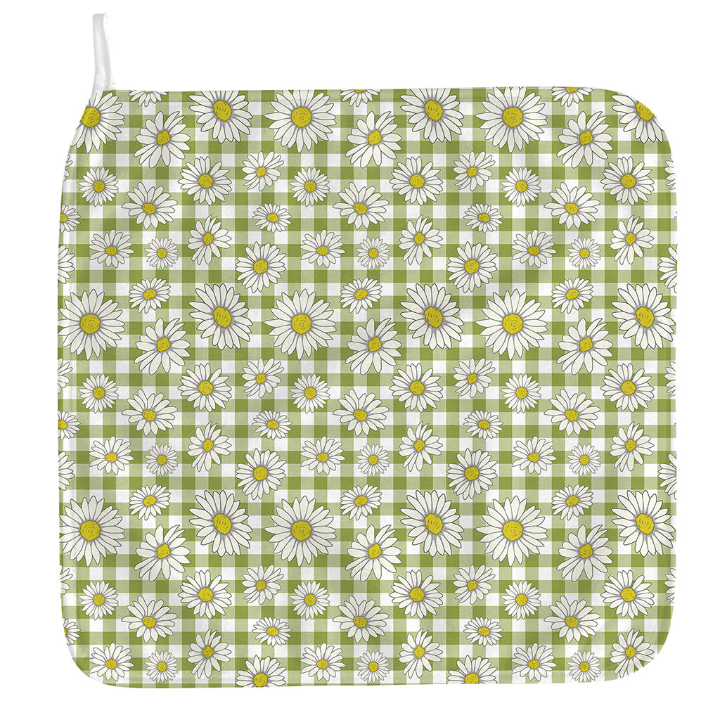 Green Tartan Daisy Pattern Print Hand Towel