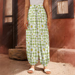 Green Tartan Daisy Pattern Print Harem Pants