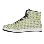 Green Tartan Daisy Pattern Print High Top Leather Sneakers