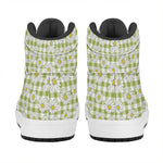 Green Tartan Daisy Pattern Print High Top Leather Sneakers