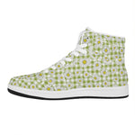 Green Tartan Daisy Pattern Print High Top Leather Sneakers