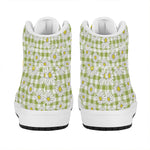 Green Tartan Daisy Pattern Print High Top Leather Sneakers