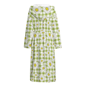 Green Tartan Daisy Pattern Print Hooded Bathrobe