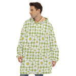 Green Tartan Daisy Pattern Print Hoodie Blanket