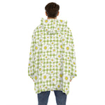 Green Tartan Daisy Pattern Print Hoodie Blanket
