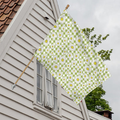 Green Tartan Daisy Pattern Print House Flag