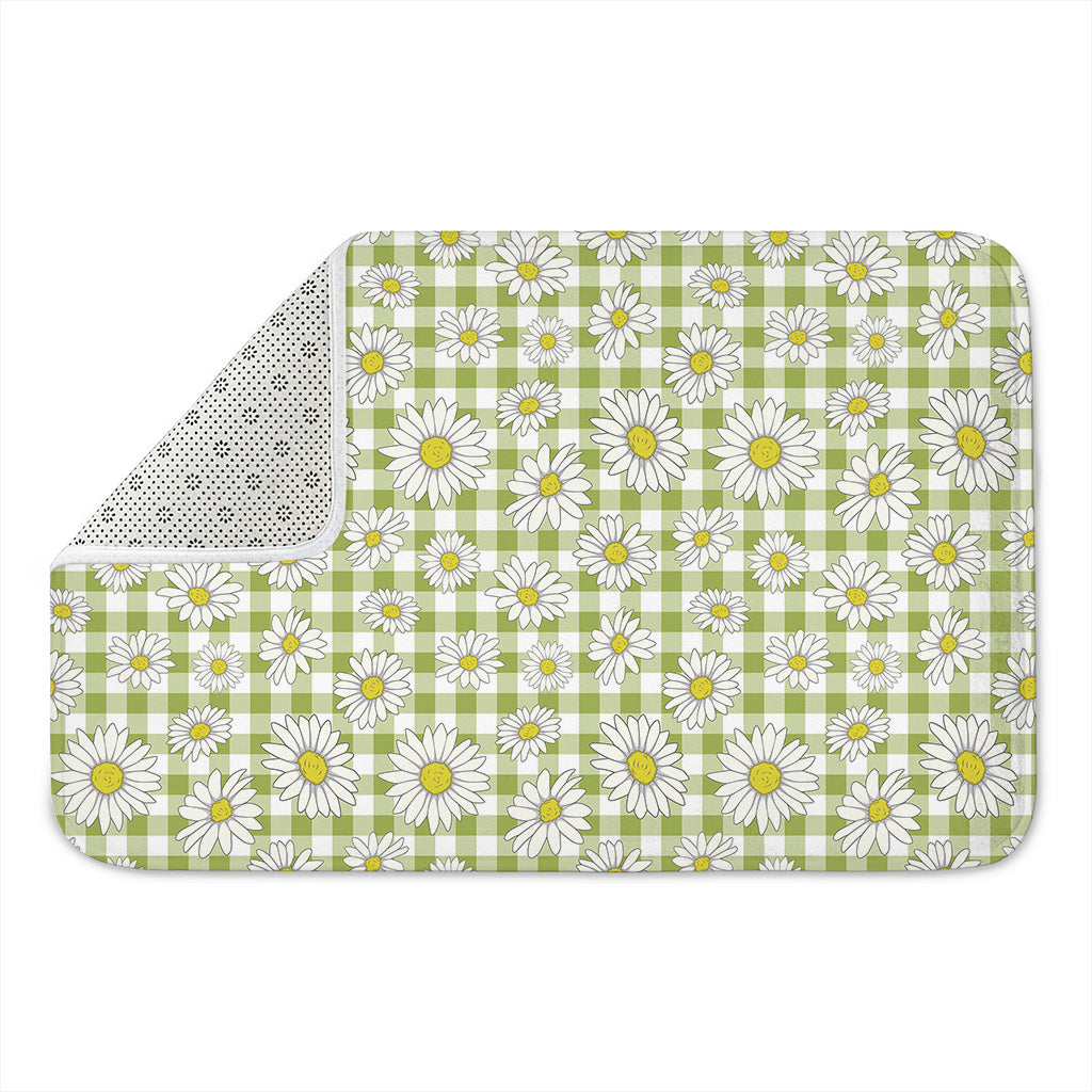 Green Tartan Daisy Pattern Print Indoor Door Mat